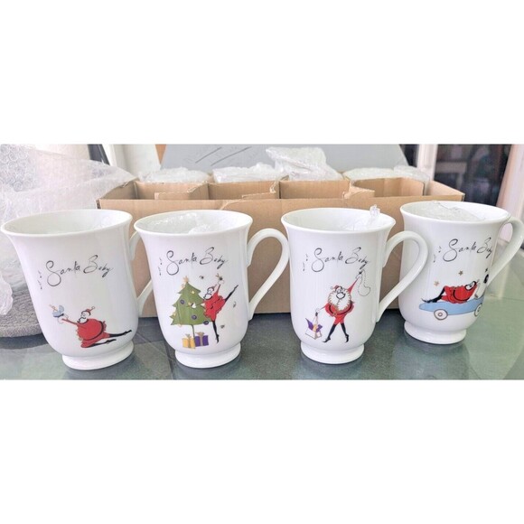 Pottery Barn SANTA BABY Mug Set Of 8 Footed 8 Different Designs Christmas Cups - Picture 1 of 9